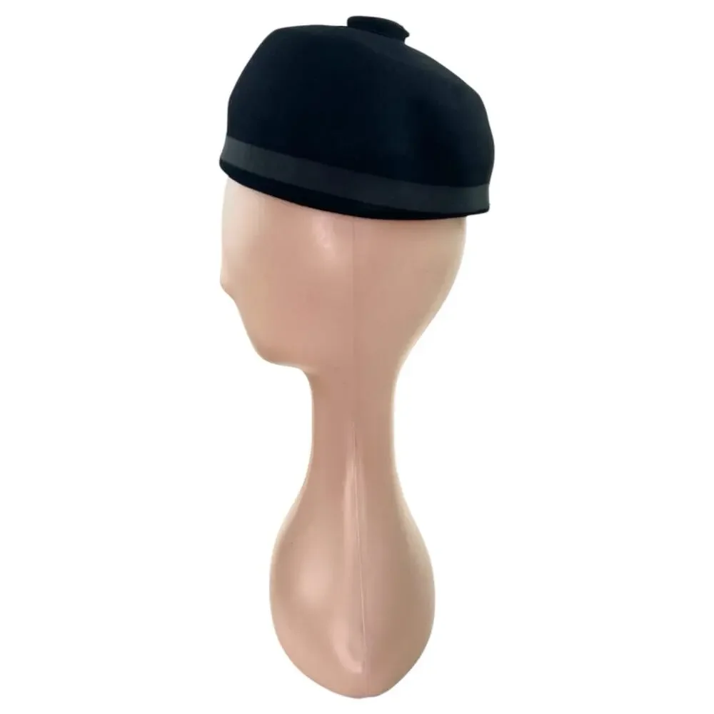 Vintage 1960s Black Fur Felt Pillbox Helmet Hat Mod Style - Picture 4 of 9